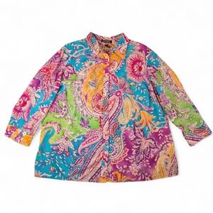 Lauren Ralph Lauren Paisley Floral Button Shirt 2X Lightweight Cotton Preppy